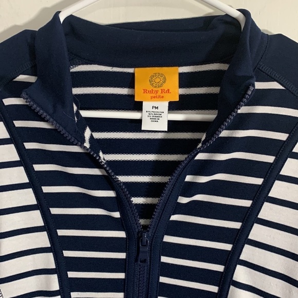Ruby Rd Navy Blue & White zipper cardigan, Sz PM / MP Medium Petite - Picture 4 of 8